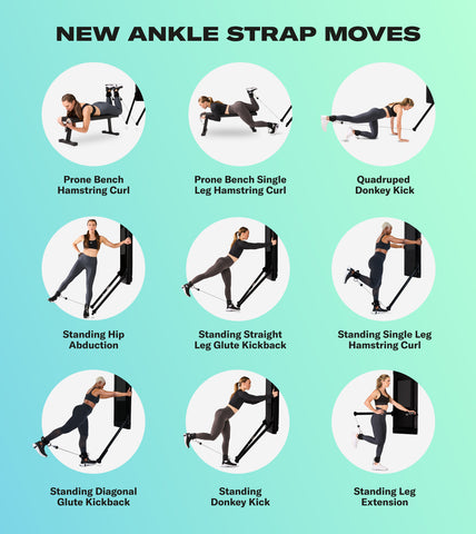 Nine ankle strap exercises on Tonal