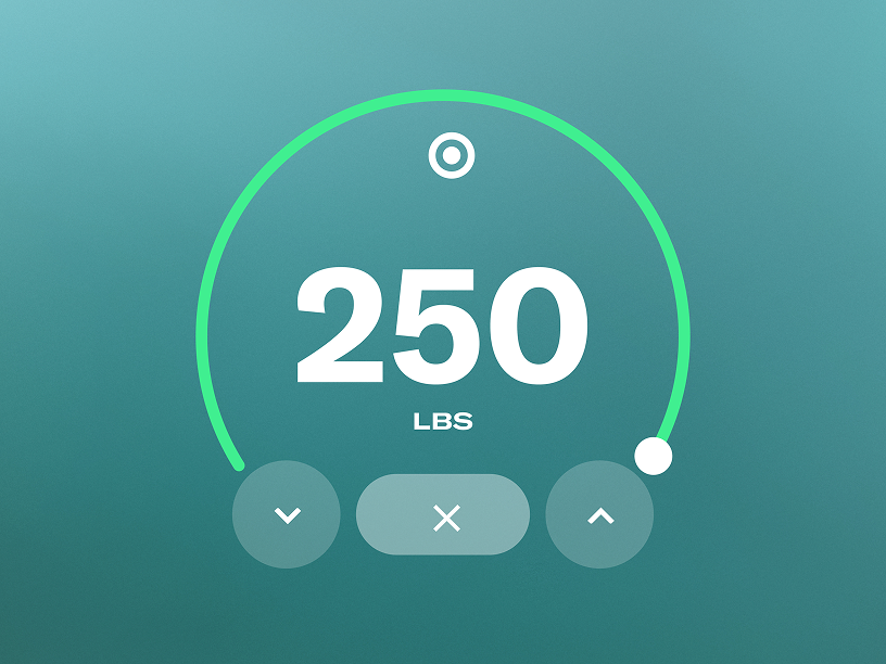 Digital weight display showing 250 lbs on a teal background