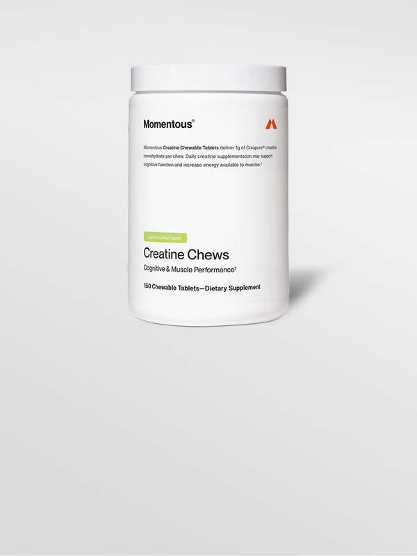 Momentous Creatine Chews supplement container on a white background