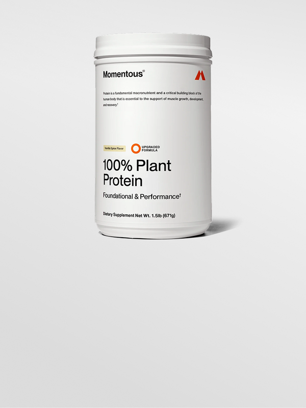 Momentous 100% Plant Protein container on a white background