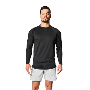 Front view of black men's Tonal Performance Shop long sleeve shirt