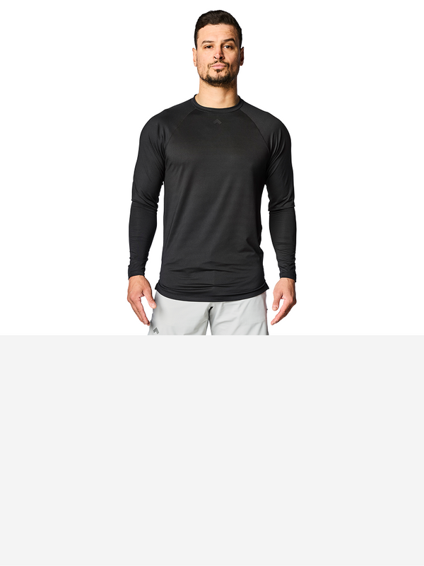 Front view of black men's Tonal Performance Shop long sleeve shirt